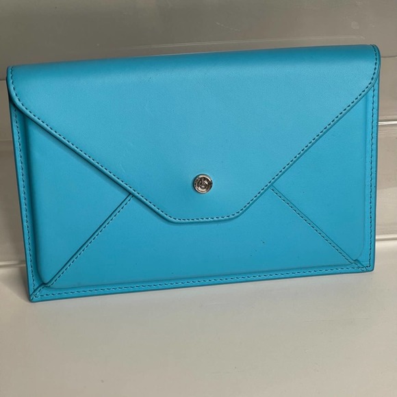SOLD Bright Aqua Blue Envelope Clutch Minaudiere E-Reader Case Magnetic Closure - Picture 7 of 7